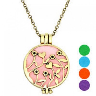 Gold Hearts and Flowers Aromatherapy Necklace